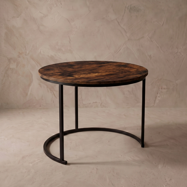 2 darab kerek dohányzóasztal szett, Ø 60 cm x 50 cm, fekete és sötétbarna