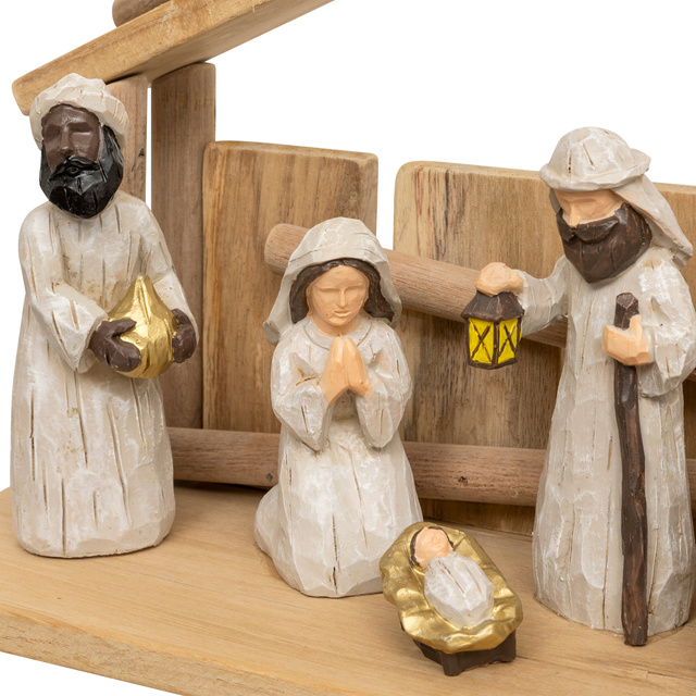 Karácsonyi jászol + 7 figura, 30 x 18 cm
