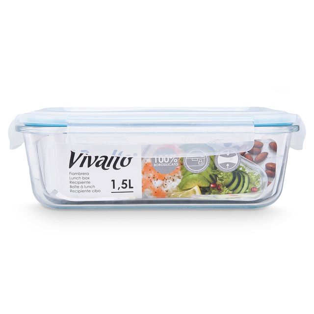 Üveg élelmiszer tároló hermetikusan záródó LUNCH BOX, 1,5 l