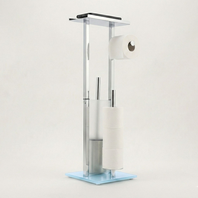 WC-papírtartó és WC-kefe állvány telefonállvánnyal HYLLA, 65 cm, ezüst
