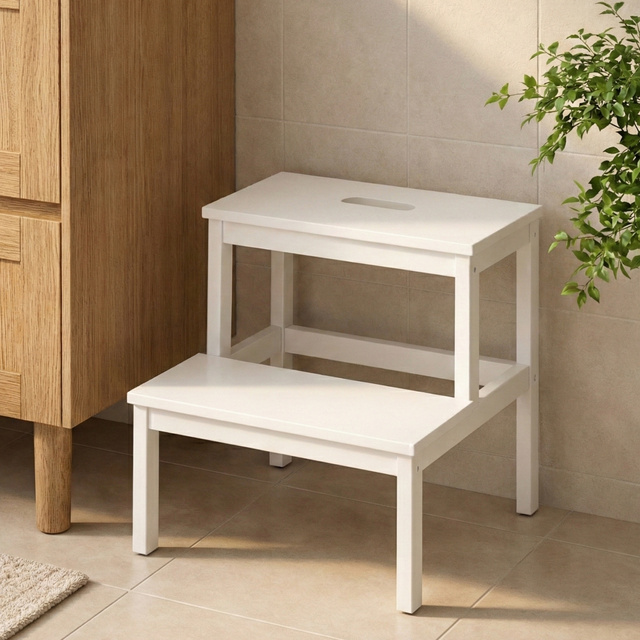 Bambusz lépcsős szék KROK, 46 cm magas, fehér