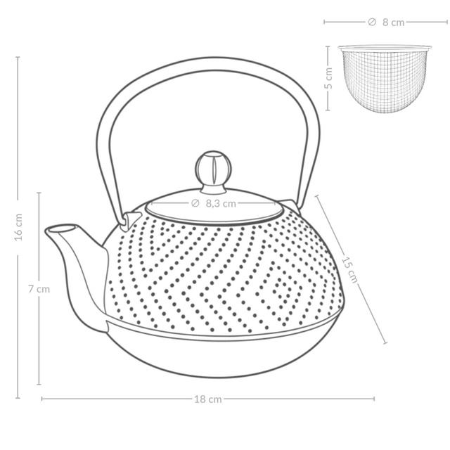 KAMIN öntöttvas teáskanna szűrővel, 900 ml, fekete