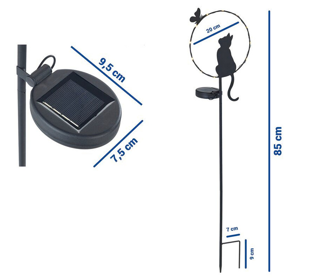Napelemes LED kerti lámpa, macska, 85 cm