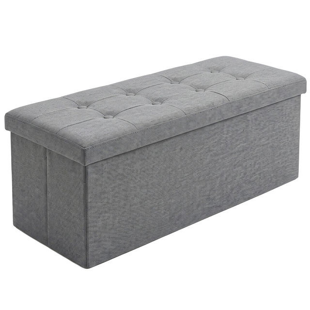Fiókos tárolóval ellátott, téglalap alakú, összecsukható puff, 110 × 38 × 38 cm, szürke