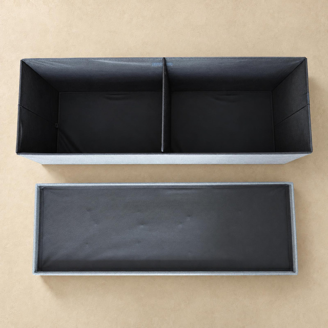 Fiókos tárolóval ellátott, téglalap alakú, összecsukható puff, 110 × 38 × 38 cm, szürke