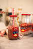 MERRY X-MAS ünnepi készlet: 4x üveg, szívószál, fém állvány, piros