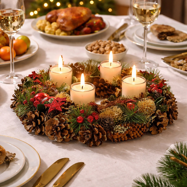 Adventi koszorú, 4 gyertya tartó, Ø 34 cm
