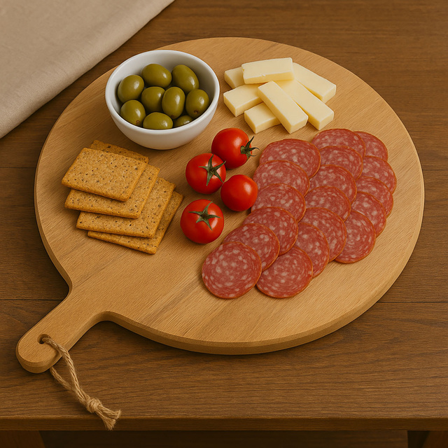 Mangófából készült kerek tálalódeszka, Ø 47 cm