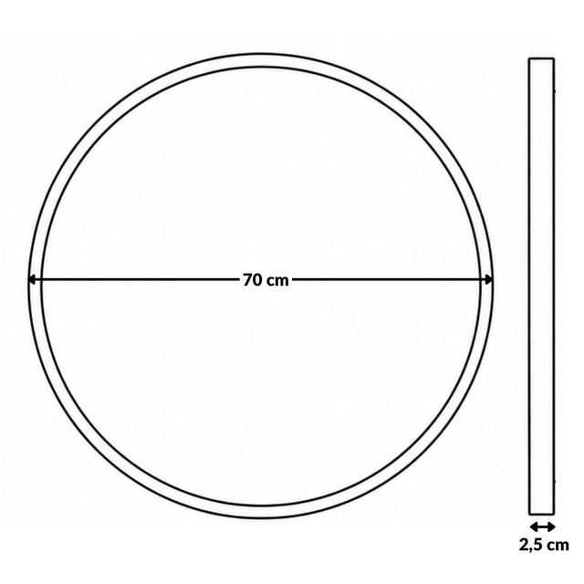 Fémkeretes kerek fali tükör, Ø 70 cm, fekete