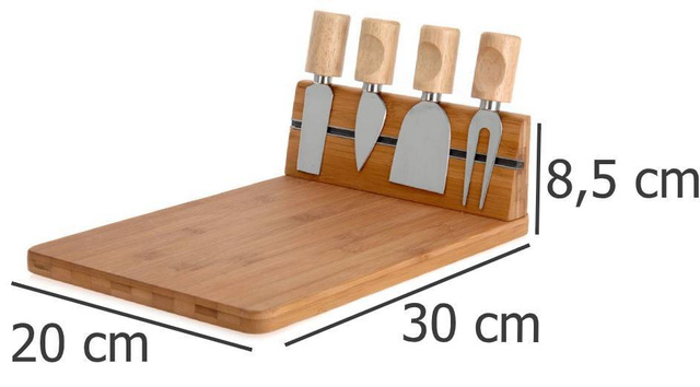 Bambusz sajt- és snacktálca + 4 kés