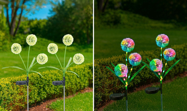 Napelemes kerti lámpák, LED pitypangok, 2 darab, 75 cm