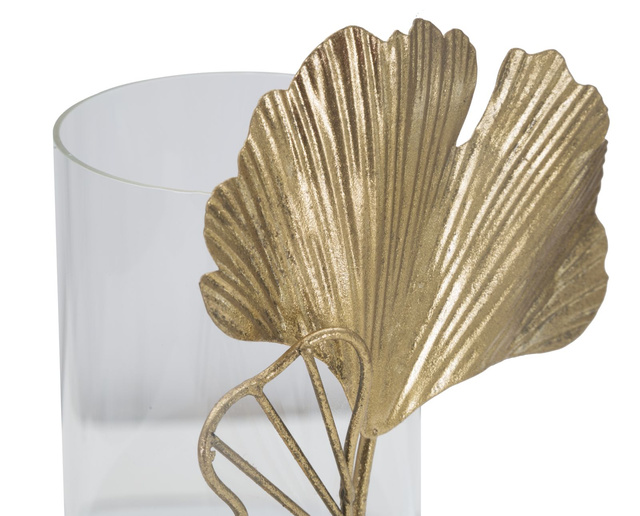 Fém gyertyaállvány LEAF, levélmotívum, arany, 17x12x21 cm