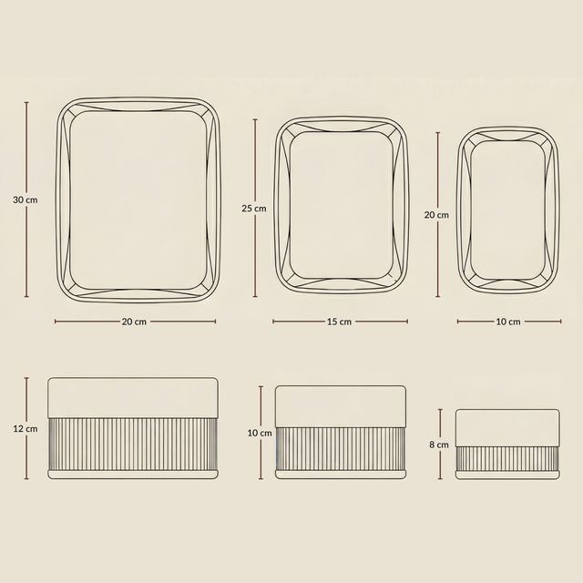 3 darab bambusz kosár textilbéléssel, 30 x 20 x 13 cm, barna