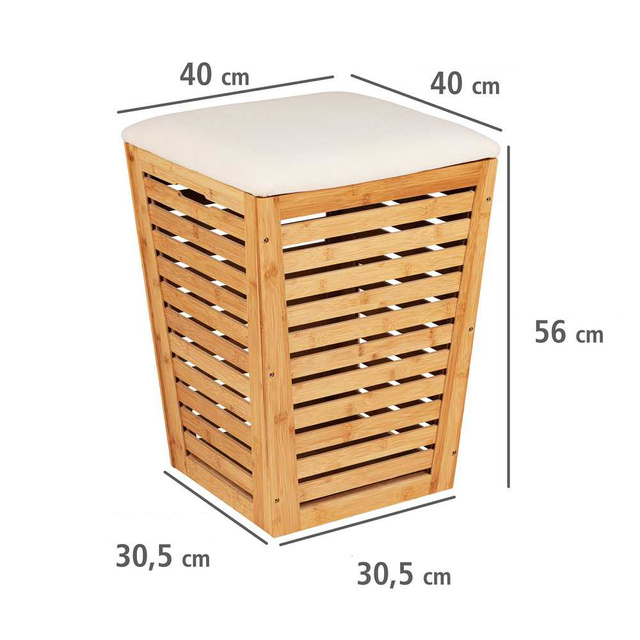 Fürdőszobai kosár ülőkével, 55 L, bambusz, WENKO