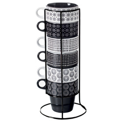 6 darab porcelán bögre állványon, kávés bögre, bögre készlet, porcelán bögre állványon