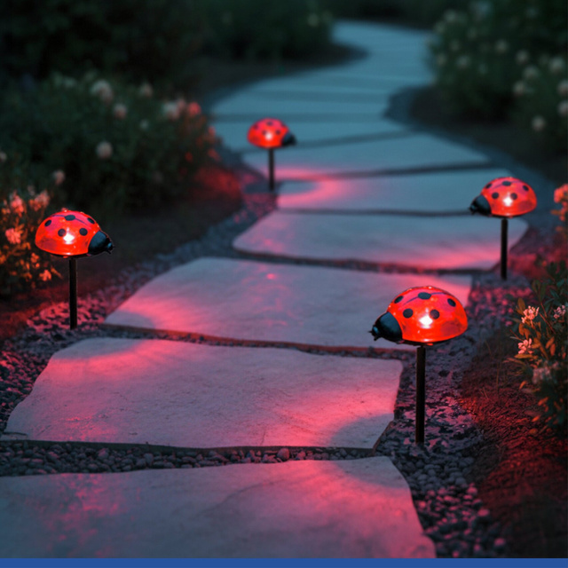 Napelemes kerti lámpák, LED katica, 14 cm, 4 db