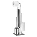 Stílusos fürdőszobai kiegészítő készlet, toalettpapír tartó és állvány, WC-kefe, RIVALTA WENKO, ezüst fényes.