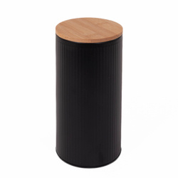 Fekete, fém konyhai tartály, szoros bambusz fedéllel, 1,6 liter
